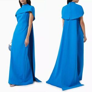 Teri Jon by Rickie Freeman blue collared cape dress